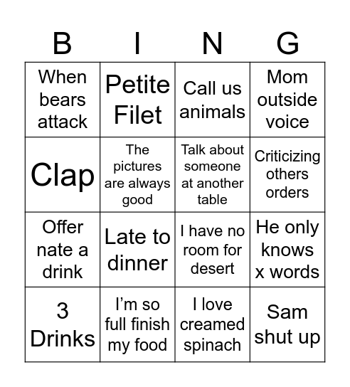 Mom Bingo Card