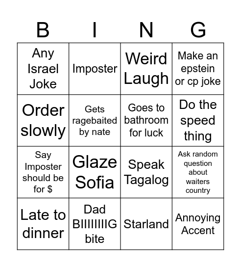 Dad Bingo Card