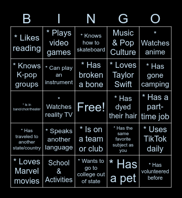 Find Someone Who.... Bingo Card