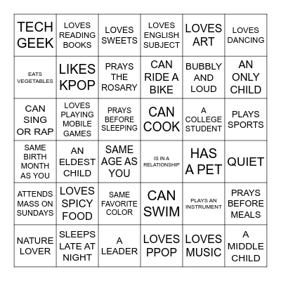 HUMAN BINGO Card