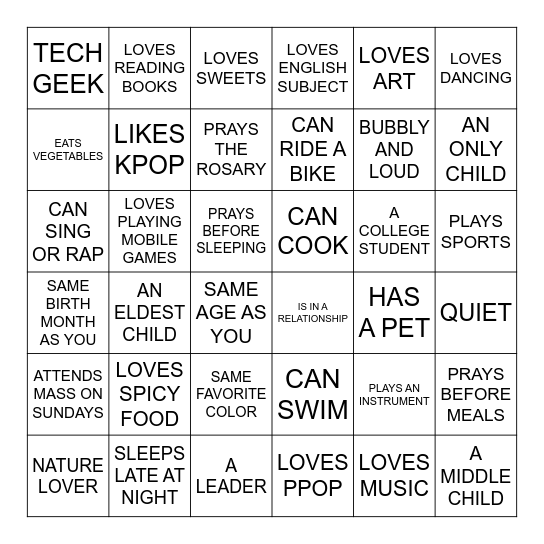 HUMAN BINGO Card