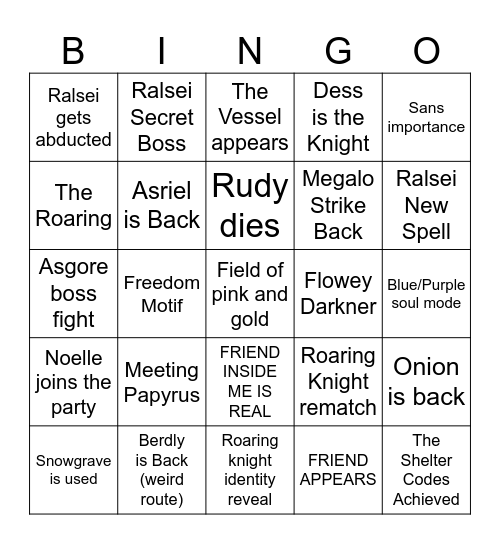 Deltarune Chapter 5 Bingo Card