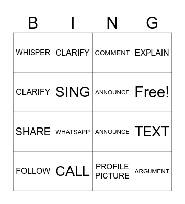 communication Bingo Card