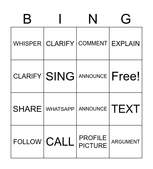 communication Bingo Card
