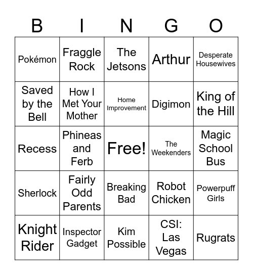 TV Themes Bingo Card