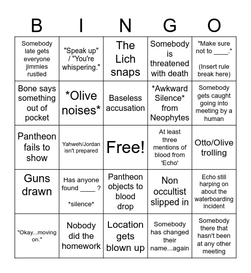 Occultist meeting Bingo Card