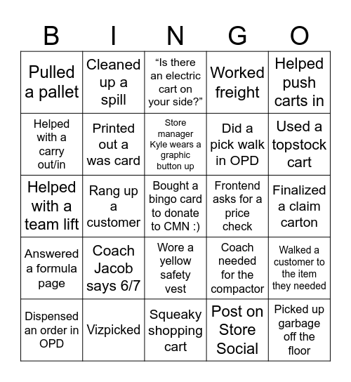 Walmart Bingo Card