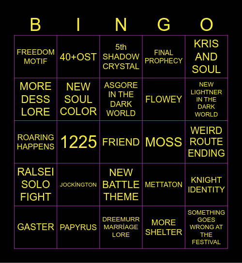 Deltarune Chapter 5 Bingo Card
