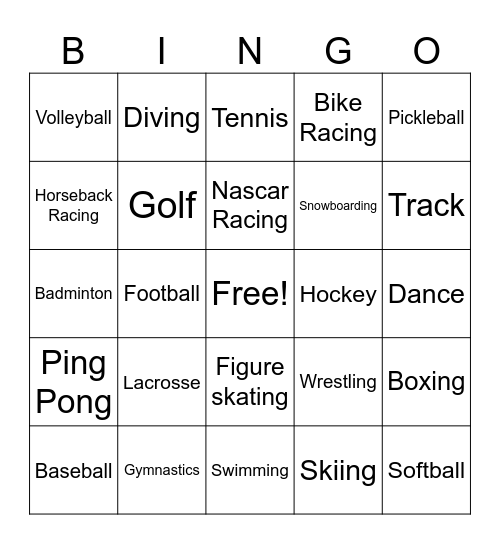 Sports Bingo Card