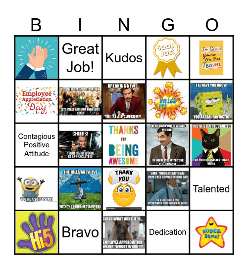 Employee Appreciation Bingo Card