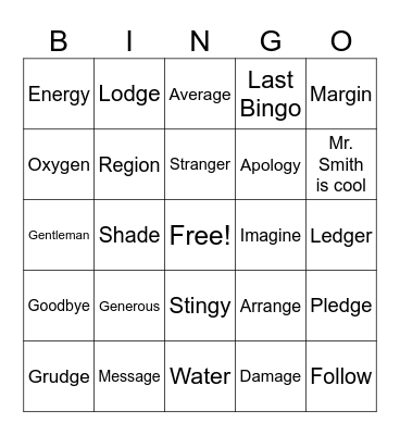 Last Bingo Card Bingo Card