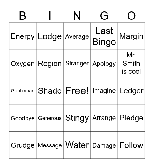 Last Bingo Card Bingo Card
