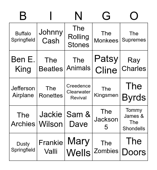 1960's Bingo Card