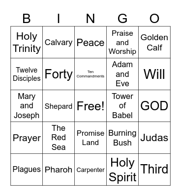 Bible Review Trivia Bingo Card