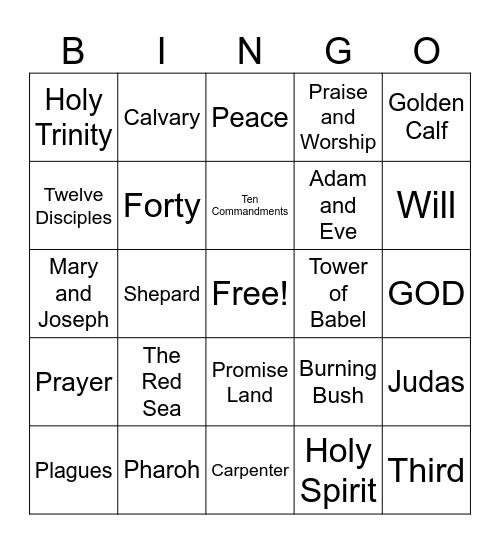 Bible Review Trivia Bingo Card
