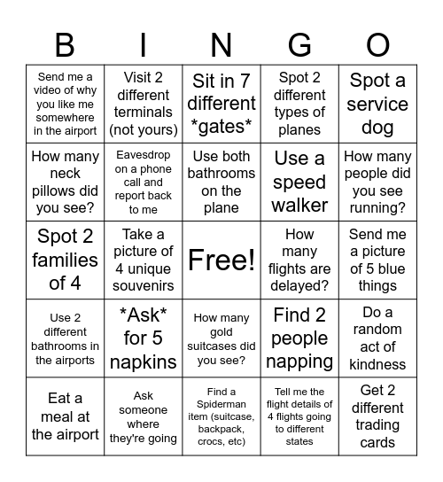 Airport Bingo Card