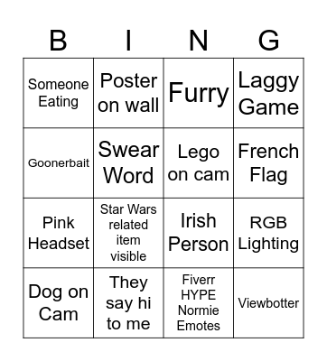 Twitch Streamer Bingo Card