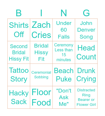 Beach Wedding Bingo Card