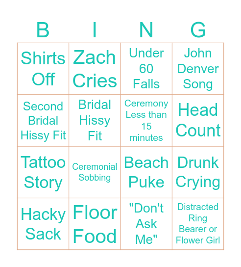 Beach Wedding Bingo Card
