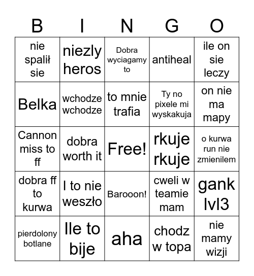 ligowe bingo Card