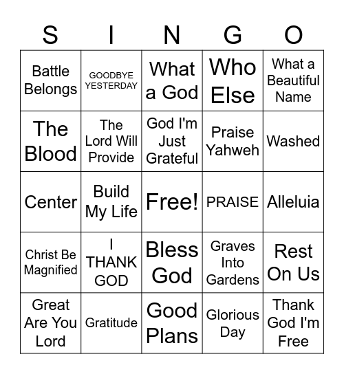 WORSHIP SINGO Bingo Card