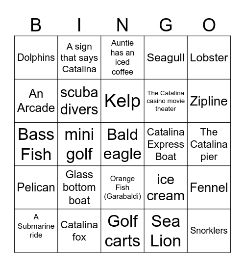 Catalina Bingo Card