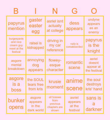 deltarune chapter 5 bingo Card