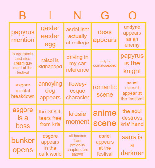 deltarune chapter 5 bingo Card