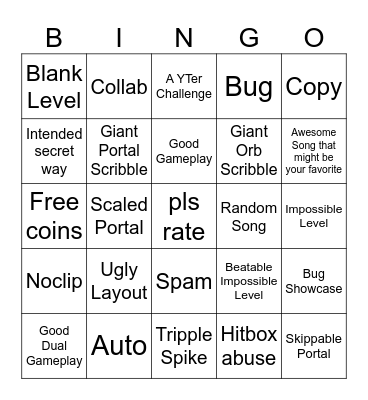 Recent Tab Bingo (Geometry Dash) Bingo Card