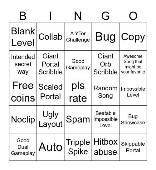 Recent Tab Bingo (Geometry Dash) Bingo Card