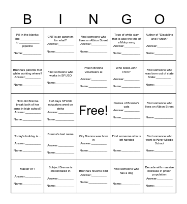 Boss Bingo Card
