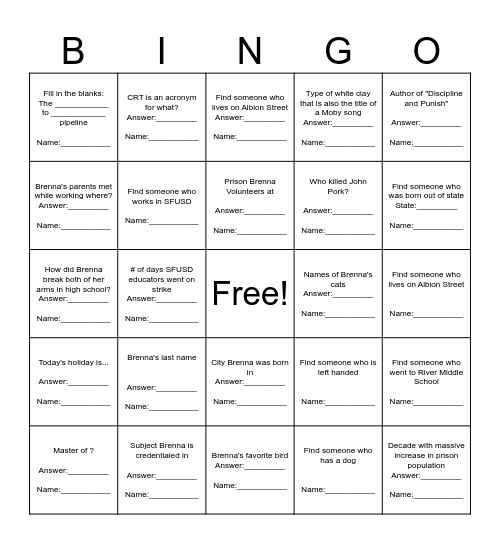 Boss Bingo Card