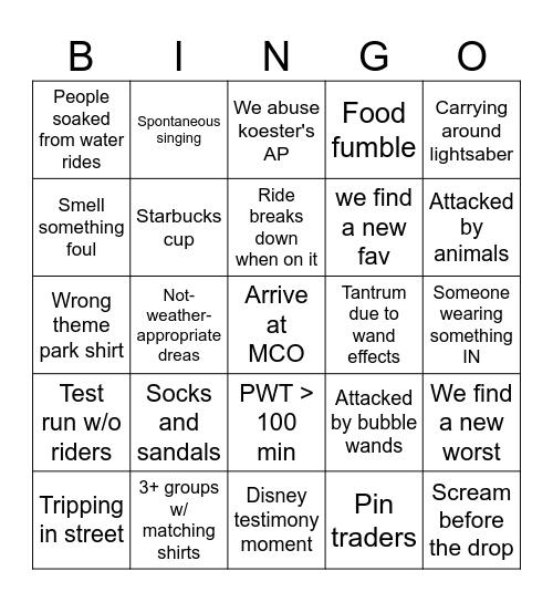 Grad Trip 2026 Bingo Card