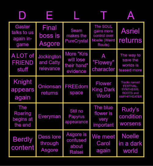 DELTARUNE Chapter 5 Bingo Card