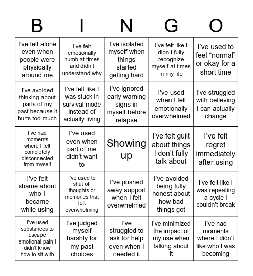 Substance Use Bingo Card