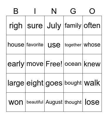 2nd Grade Fundations Bingo Card