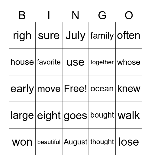 2nd Grade Fundations Bingo Card
