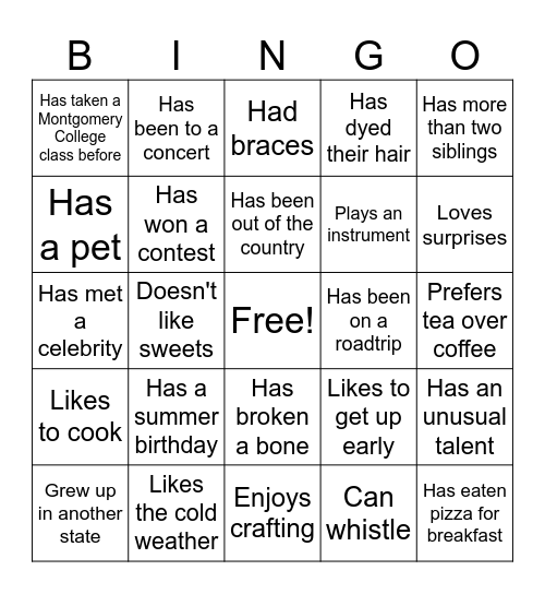 Getting to Know You Bingo Card