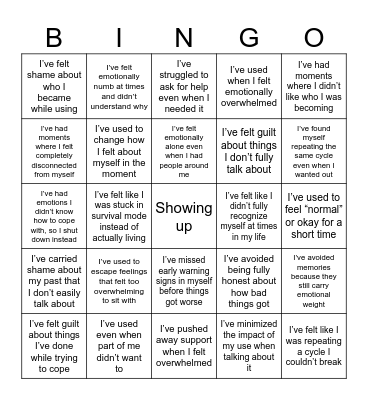 Substance Use Bingo Card
