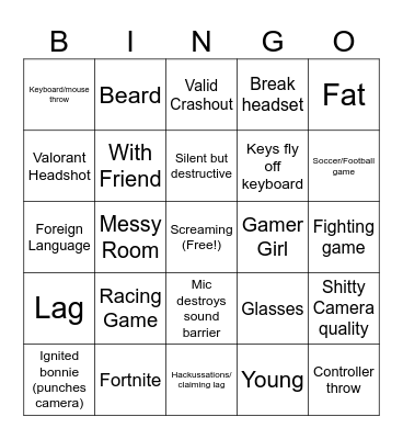 Gamer Rage Bingo Card