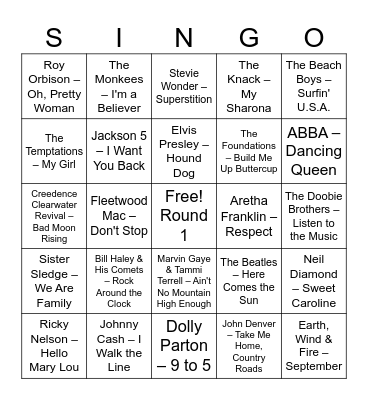 Singo (Round 1 Bingo Card