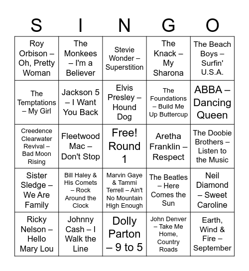 Singo (Round 1 Bingo Card