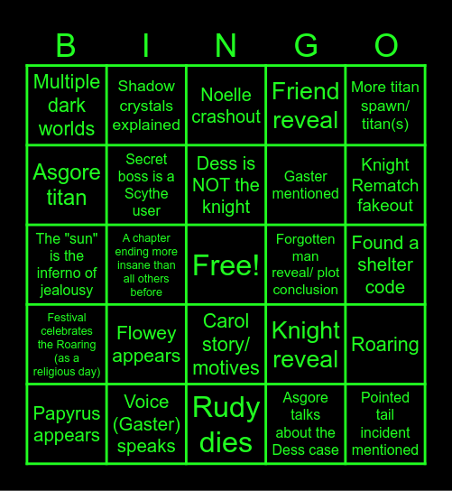 Deltarune chapter 5 Bingo Card