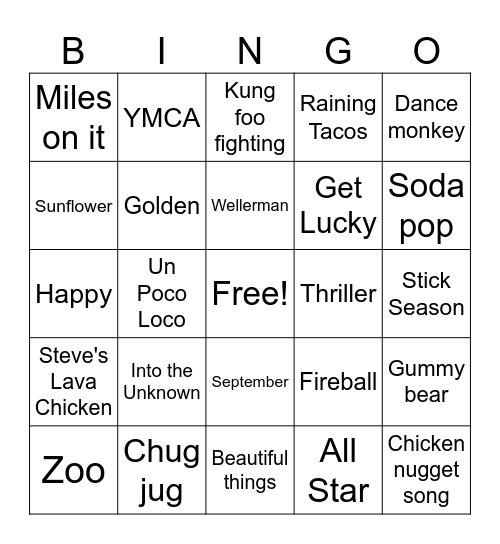 Music bingo Card