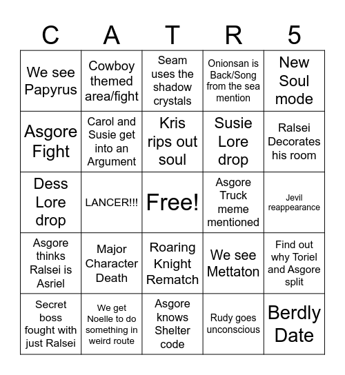 Deltarune Bingo Card