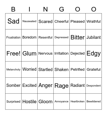 World of Emotions Bingo Card