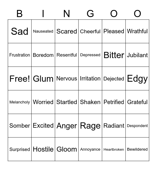 World of Emotions Bingo Card