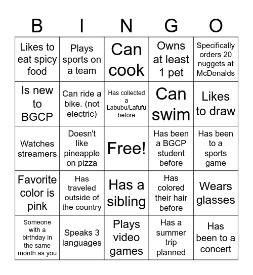 Summer BINGO Card