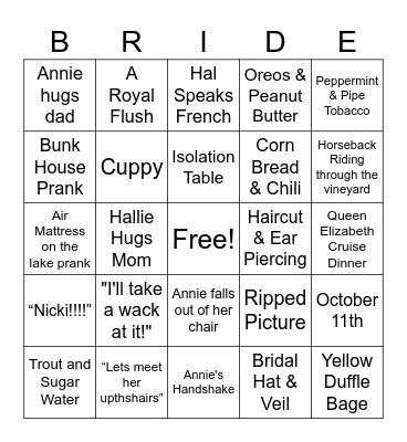 The Parent Trap Bingo Card