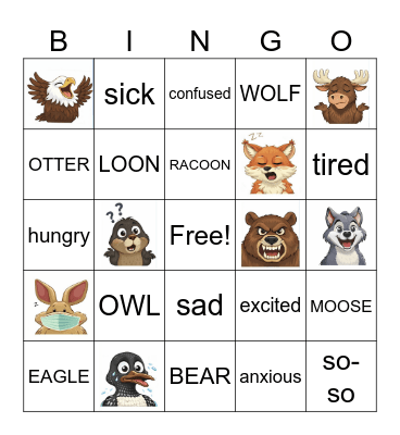 FEELINGS & CANADIAN ANIMALS Bingo Card